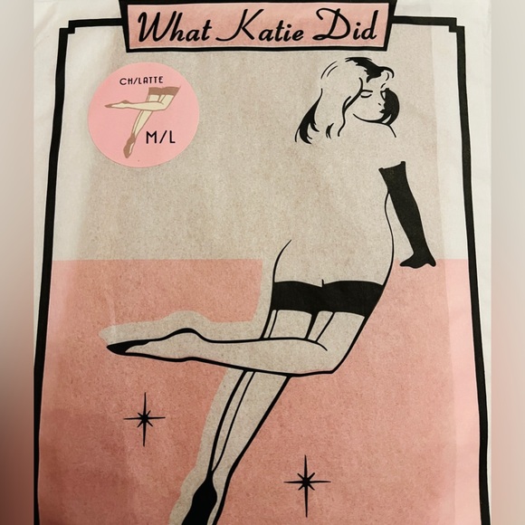 What Katie Did SEAMED STOCKINGS CHAMPAGNE LATTE GLAMOUR H2040 size M/L - Picture 5 of 9